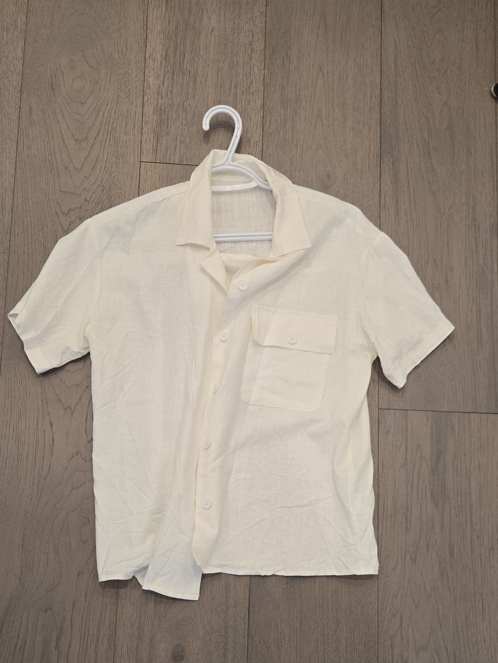 women's Short-Sleeve Cream Button-Up Shirt